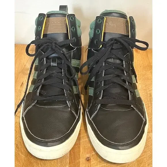 ADIDAS Top Court Leather Black Green High Top Sneakers Men display picture 3